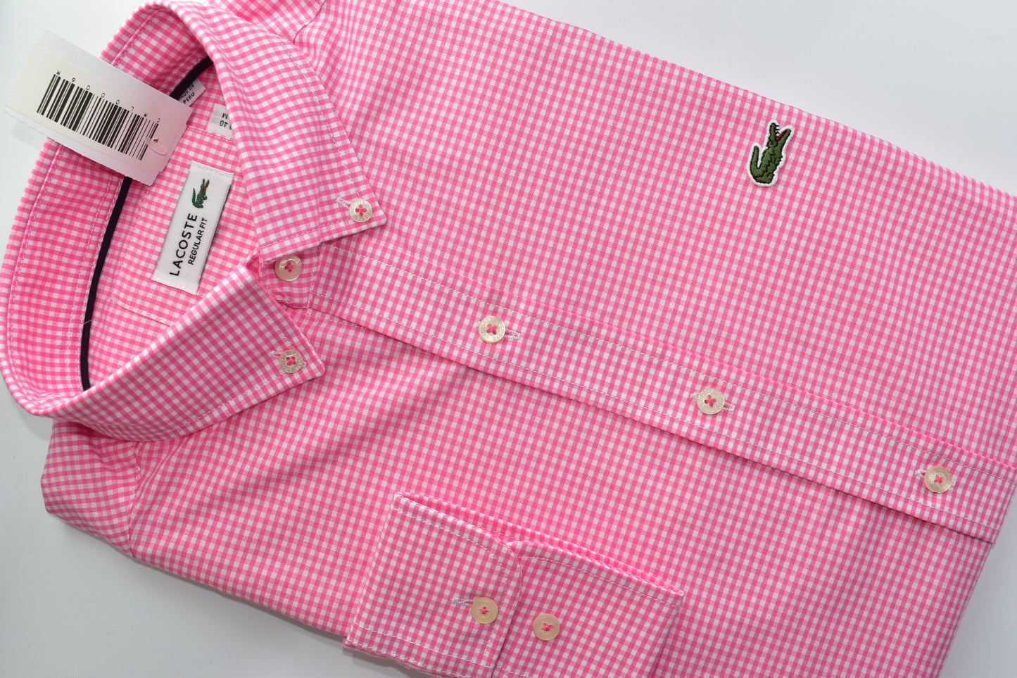 CAMISA MANGA LARGA LACOSTE (LAC) FUCSIA CUADROS BLANCO PQÑO