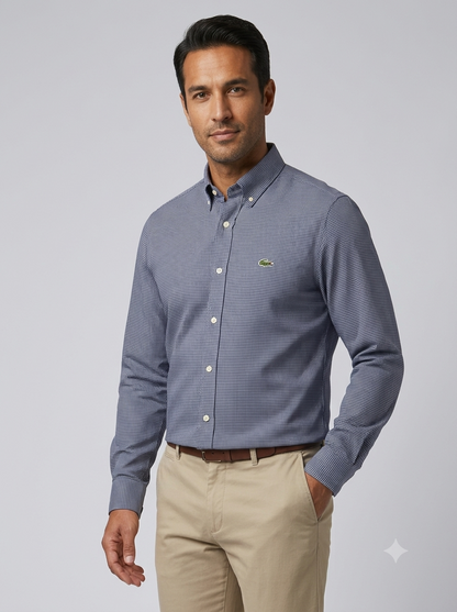 CAMISA MANGA LARGA LACOSTE (LAC) AZUL OSCURO CUADRO BORDADO