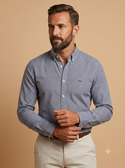 CAMISA MANGA LARGA LACOSTE (LAC) BLANCO CUADRO AZUL OSCURO
