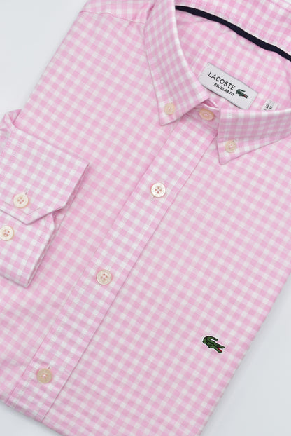 CAMISA MANGA LARGA LACOSTE (LAC) BLANCO Y ROSADO