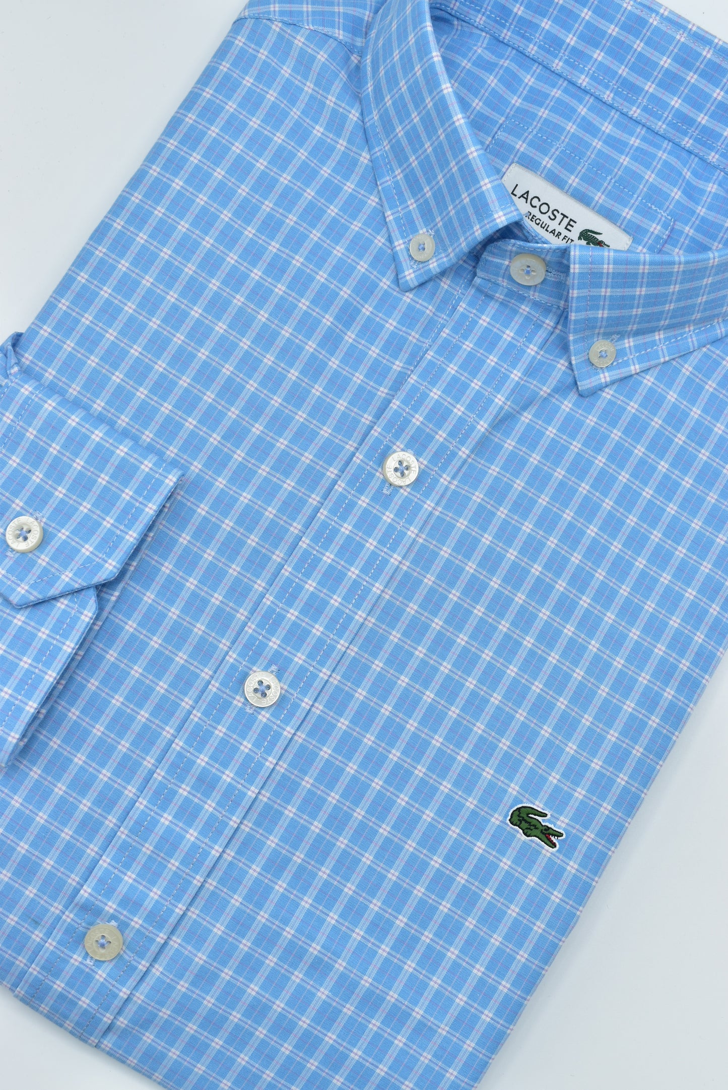 CAMISA MANGA LARGA LACOSTE (LAC) AZUL FRANCIA CUADROS BLANCO