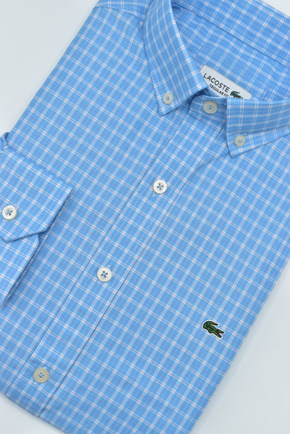 CAMISA MANGA LARGA LACOSTE (LAC) AZUL FRANCIA CUADROS BLANCO