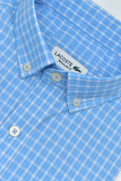 CAMISA MANGA LARGA LACOSTE (LAC) AZUL FRANCIA CUADROS BLANCO