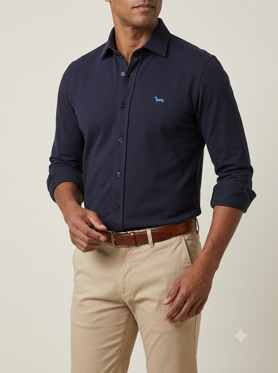 CAMISA MANGA LARGA HARMONT&BLAINE AZUL OSCURO
