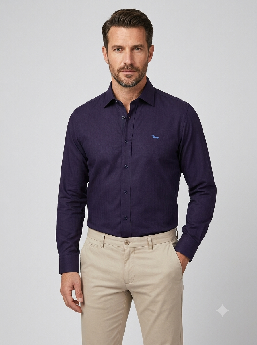 CAMISA MANGA LARGA HARMONT&BLAINE (HBL) AZUL PETROLEO