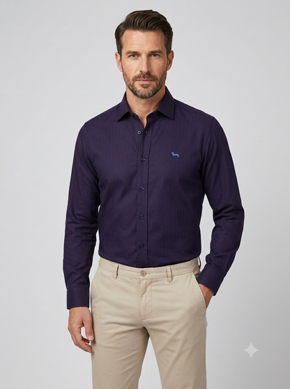 CAMISA MANGA LARGA HARMONT&BLAINE (HBL) AZUL PETROLEO