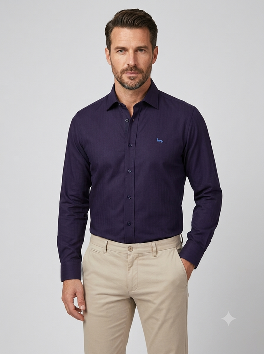 CAMISA MANGA LARGA HARMONT&BLAINE (HBL) AZUL PETROLEO
