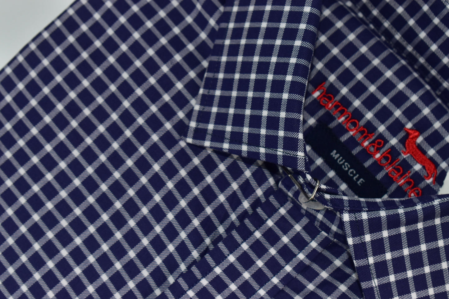 CAMISA MANGA LARGA HARMONT&BLAINE (HBL) BLANCO CUADRO AZUL OSCURO