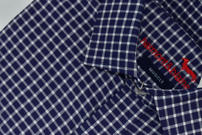 CAMISA MANGA LARGA HARMONT&BLAINE (HBL) BLANCO CUADRO AZUL OSCURO