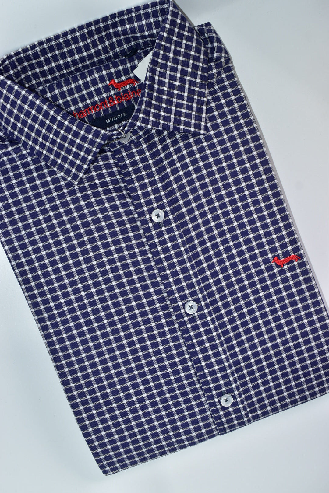 CAMISA MANGA LARGA HARMONT&BLAINE (HBL) BLANCO CUADRO AZUL OSCURO