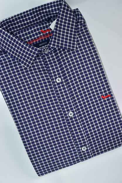 CAMISA MANGA LARGA HARMONT&BLAINE (HBL) BLANCO CUADRO AZUL OSCURO