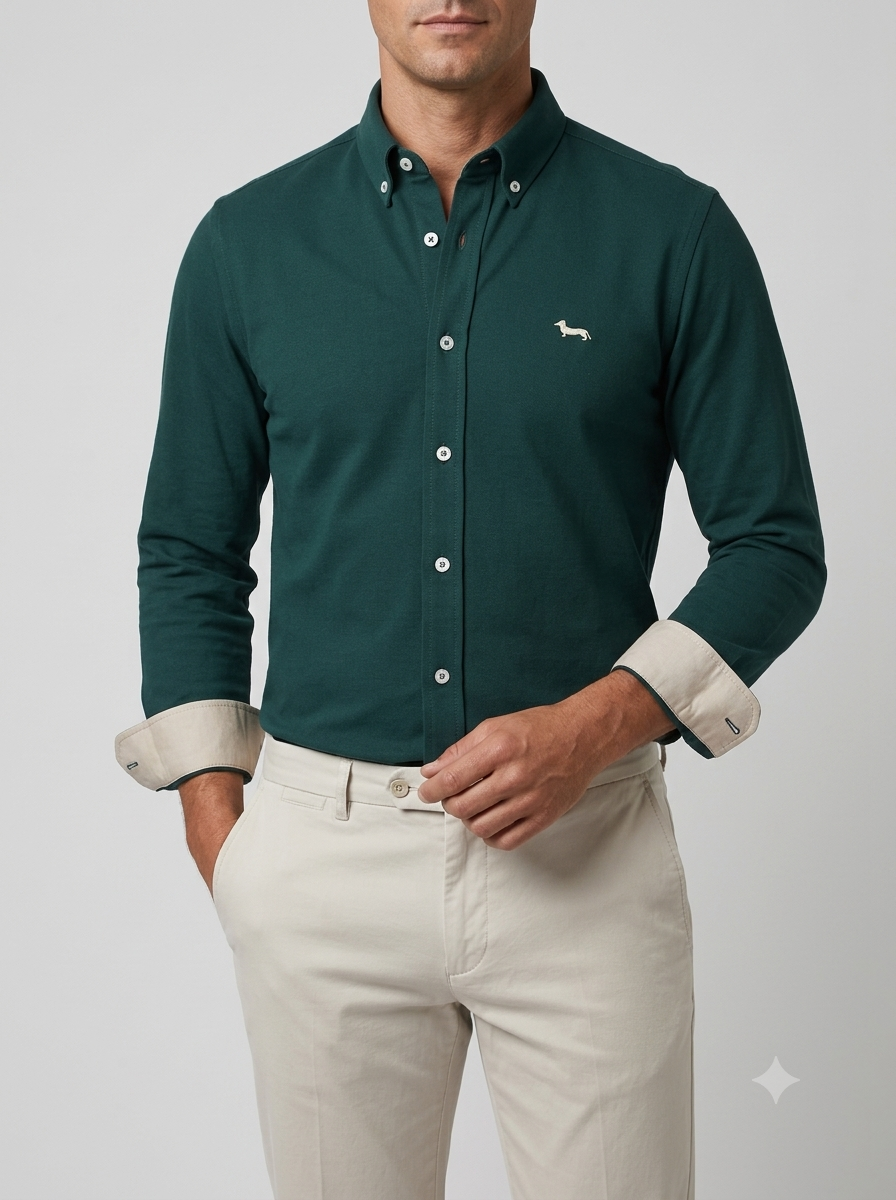 CAMISA MANGA LARGA HARMONT&BLAINE (HBL) VERDE ESMERALDA