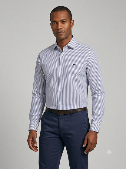 CAMISA MANGA LARGA HARMONT&BLAINE (HBL) BLANCO RAYAS AZUL MAYA