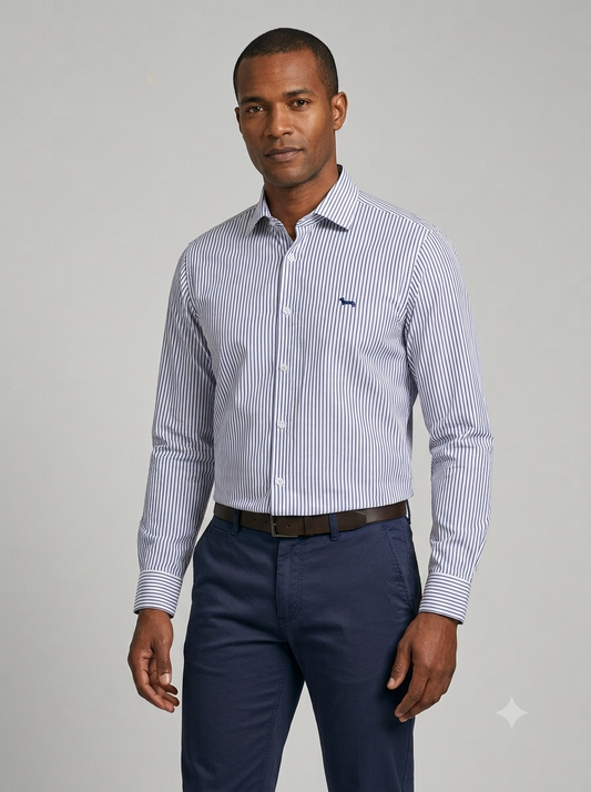CAMISA MANGA LARGA HARMONT&BLAINE (HBL) BLANCO RAYAS AZUL MAYA
