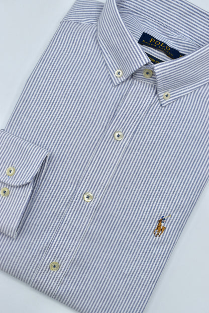CAMISA MANGA LARGA POLO RALPH LAUREN  (PRL) GRIS RAYAS BLANCA