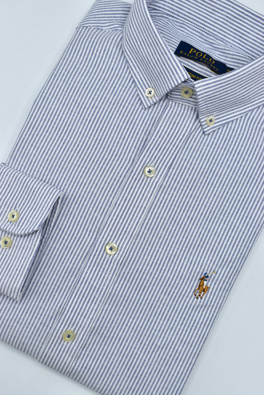 CAMISA MANGA LARGA POLO RALPH LAUREN  (PRL) GRIS RAYAS BLANCA