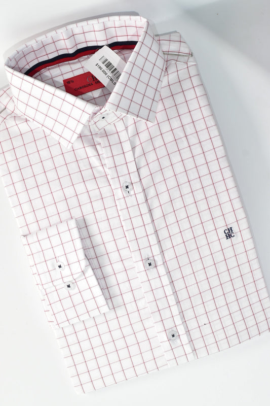 CAMISA MANGA LARGA CAROLINA HERRERA BLANCO CUADROS ROJO