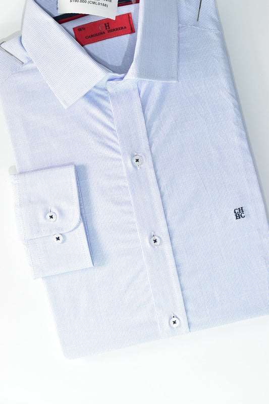 CAMISA MANGA LARGA CAROLINA HERRERA BLANCO RAYAS AZUL MAYA