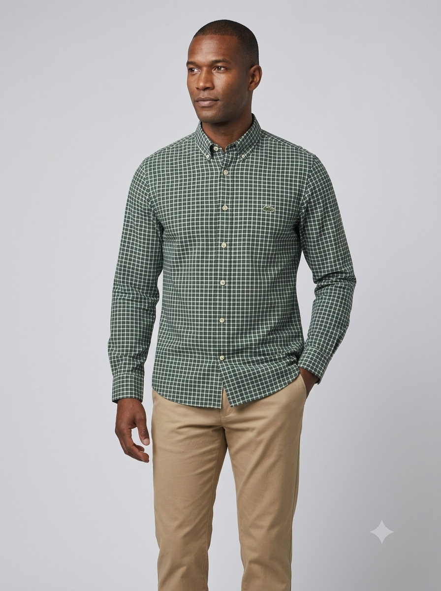 CAMISA MANGA LARGA LACOSTE (LAC) VERDE ESMERALDA CUADROS
