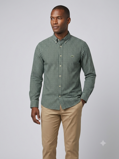 CAMISA MANGA LARGA LACOSTE (LAC) VERDE ESMERALDA CUADROS
