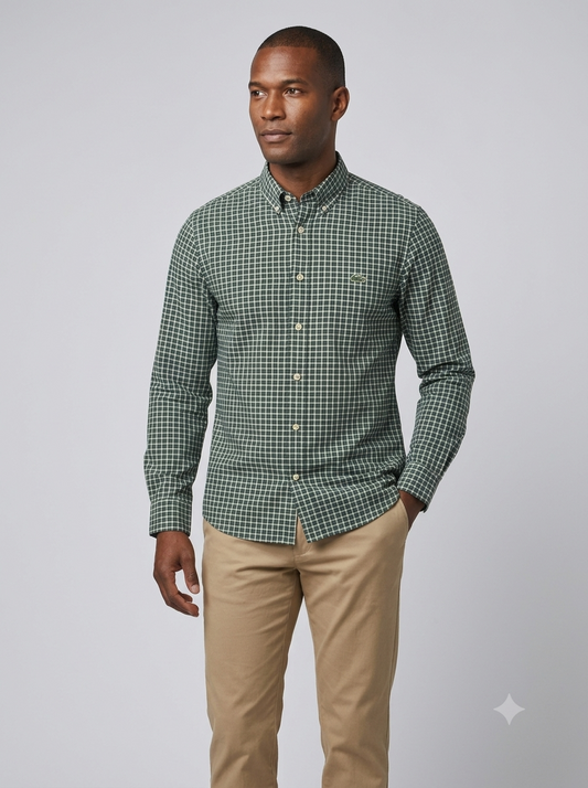 CAMISA MANGA LARGA LACOSTE (LAC) VERDE ESMERALDA CUADROS